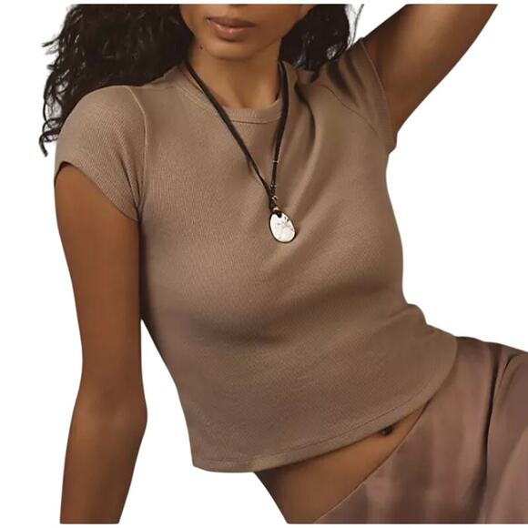 Maeve by Anthropologie Brown Baby Tee - Size M - Picture 1 of 2